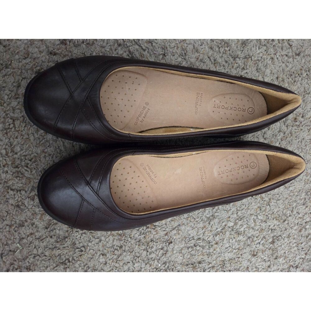 Rockport adiPRENE by adidas Women’s Brown Leather Cross-Strap Ballet Flats